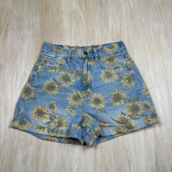 American Eagle Outfitters Pants - American Eagle Sunflower Floral Patterned Print Curvy Mom Denim Jean Shorts 2